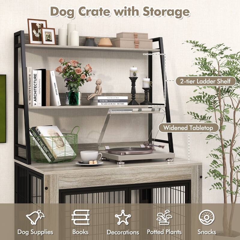 Gymax Dog Crate Furniture w/ Storage Shelves Industrial Dog Kennel w/