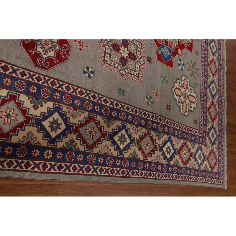 Geometric Kazak Large Area Rug Handmade Wool Carpet - 9'7" x 13'7"