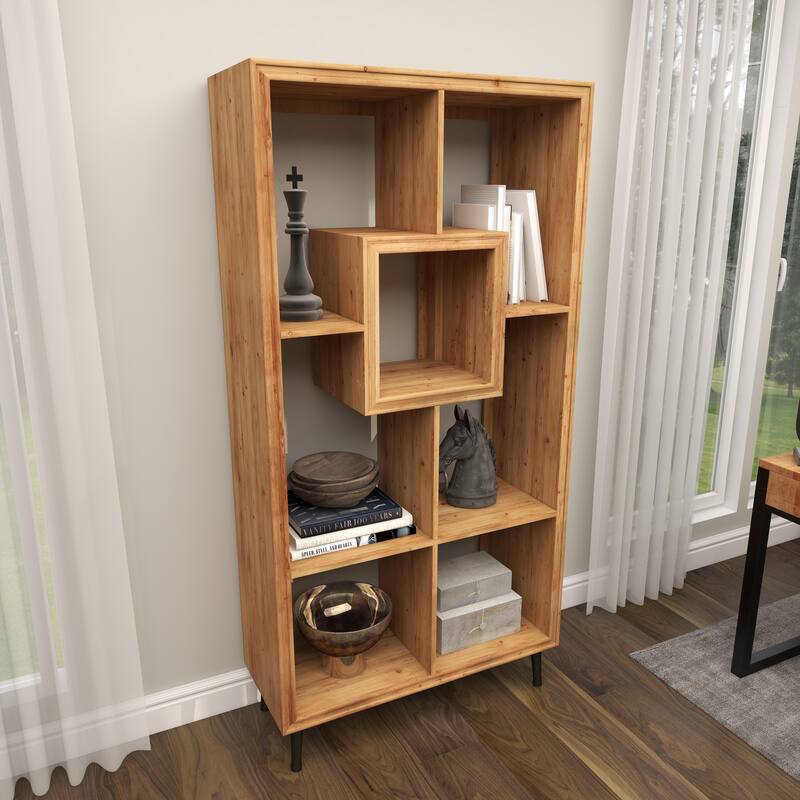 Brown Wooden Geometric 5 Shelves Shelving Unit