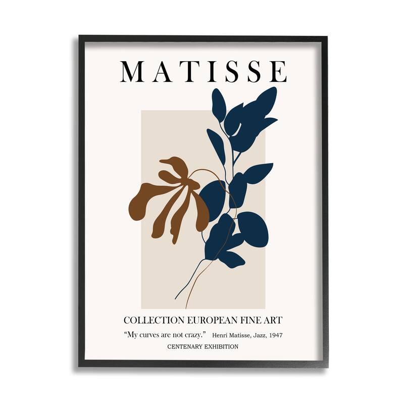 Stupell Bold Modern Botanicals Leaf Silhouettes Matisse Text Framed Wall Art - Tan