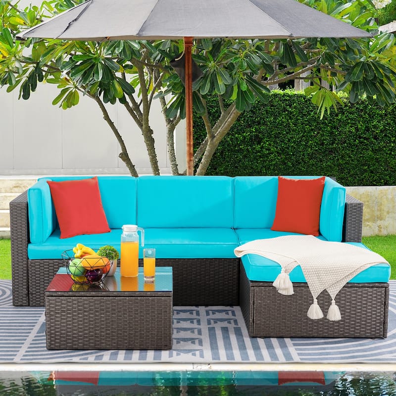 Futzca 5-Piece PE Wicker Patio Furniture Set with Pillows