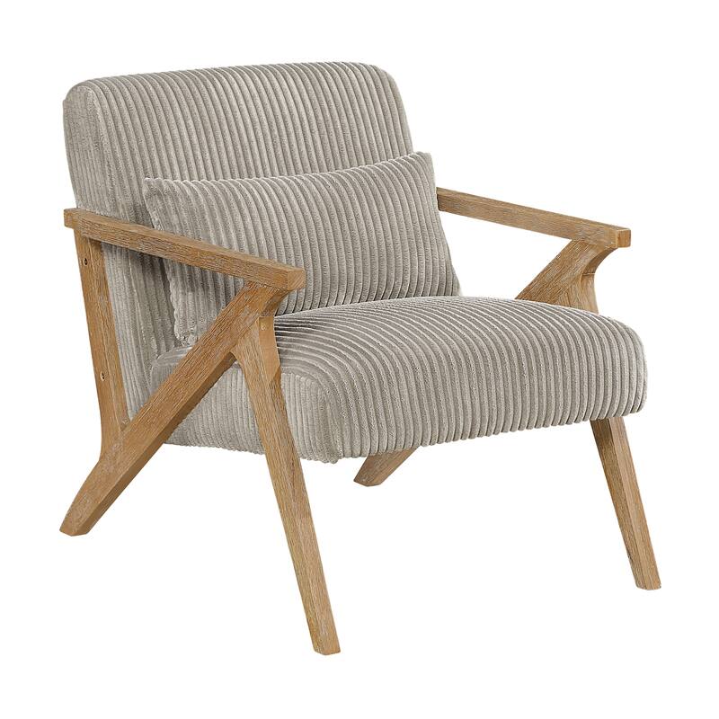 Bennett 27" Corduroy Accent Chair with Wood Frame & Matching Pillow - Taupe