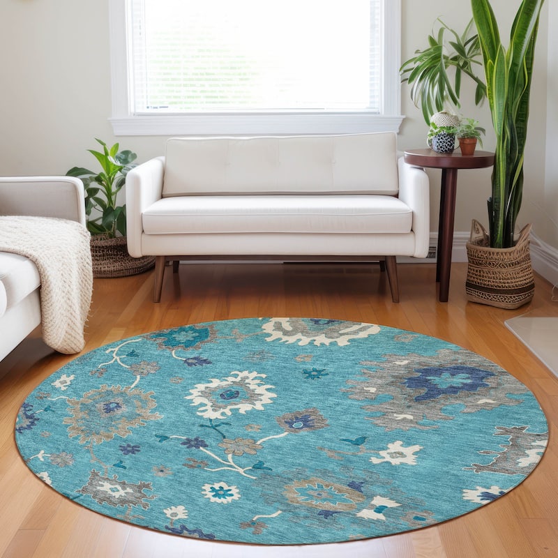 Premium Washable Super Soft Traditional Farmhouse Mayfield Rug - Teal - 8' x 8'