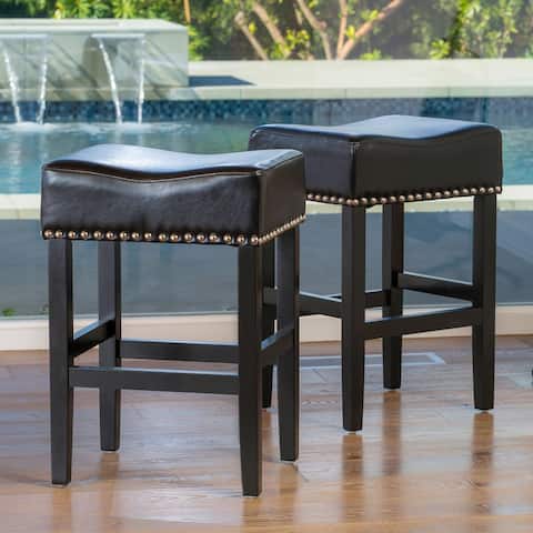 Lisette 26-inch Backless Black Leather Counter Stool (Set of 2) by Christopher Knight Home - 15.50" D x 18.00" W x 26" H