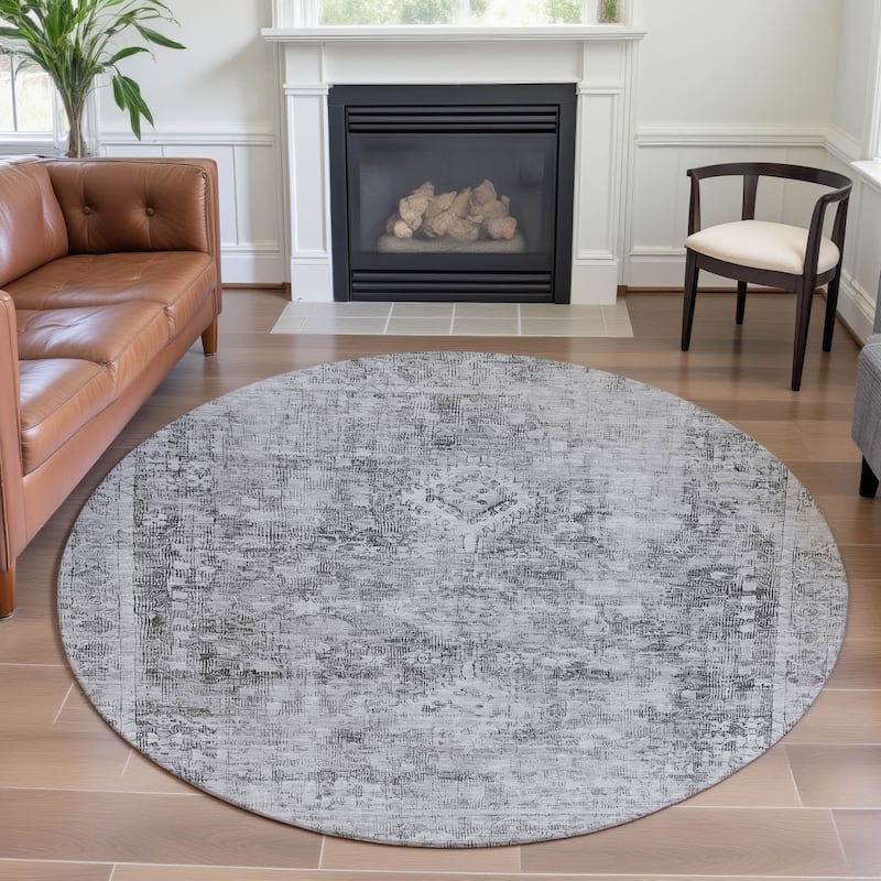 Premium Washable Super Soft Vintage Traditional Mayfield Rug - Charcoal - 8' x 8'