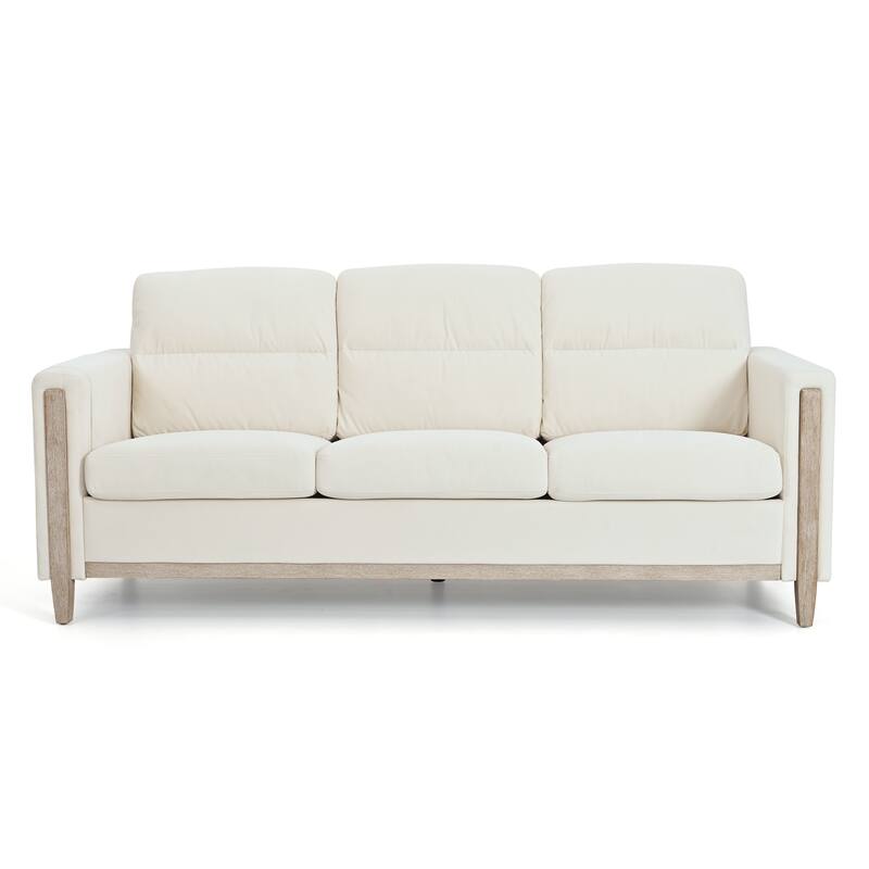 Three-Seater Sofa with Wood Legs, High-Resilience Sponge Cushions, 79.5"