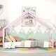 preview thumbnail 33 of 58, Metal House Bed with Roof, Fence and Back for Kids, Boys and Girls, Bedroom
