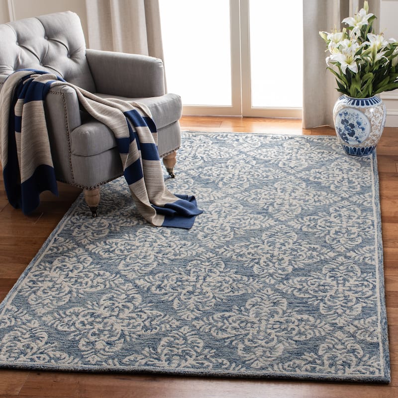 SAFAVIEH Handmade Micro-Loop Sarma Wool Rug - 5' x 8' - Blue/Ivory - Rectangle