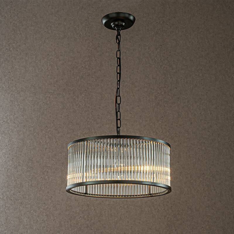 4/10-Light Modern Glam Glass Drum Chandelier Contemporary Hanging Light For Living Room Entryway Bedroom - W16'' - Matte black