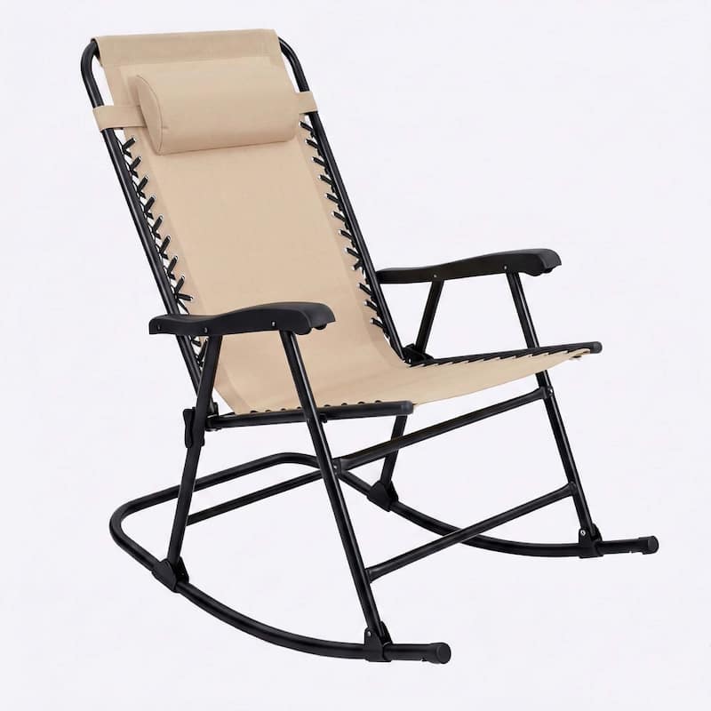 Patio Set of 2 Folding Leisure Rocking Chair Set, Durable Weather-Resistant Construction - khaki
