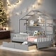 preview thumbnail 12 of 31, Modern Twin Size Wooden House Bed Kids Bed with 2 Drawers and Storage Shelf,Playhouse Design