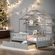 preview thumbnail 11 of 31, Twin Size Wooden House Bed Kids Bed with 2 Drawers and Storage Shelf Grey