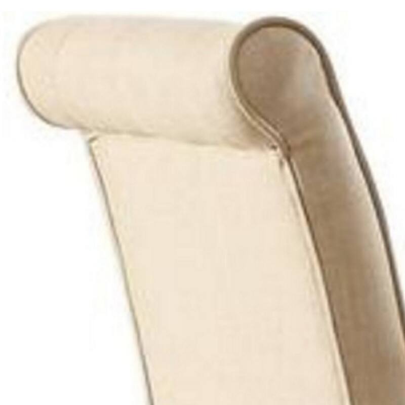 Fabric Upholstered Wooden Side Chair with Button Tufted Back, Beige and Brown