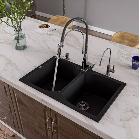 ALFI Black 32-inch Drop-In Double Bowl Granite Composite Kitchen Sink