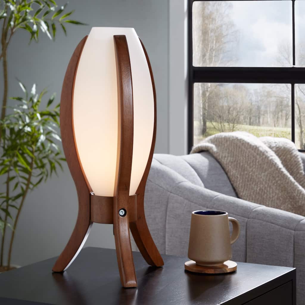 Case Contemporary Desk Lamp in Walnut Wood and Frosted Glass