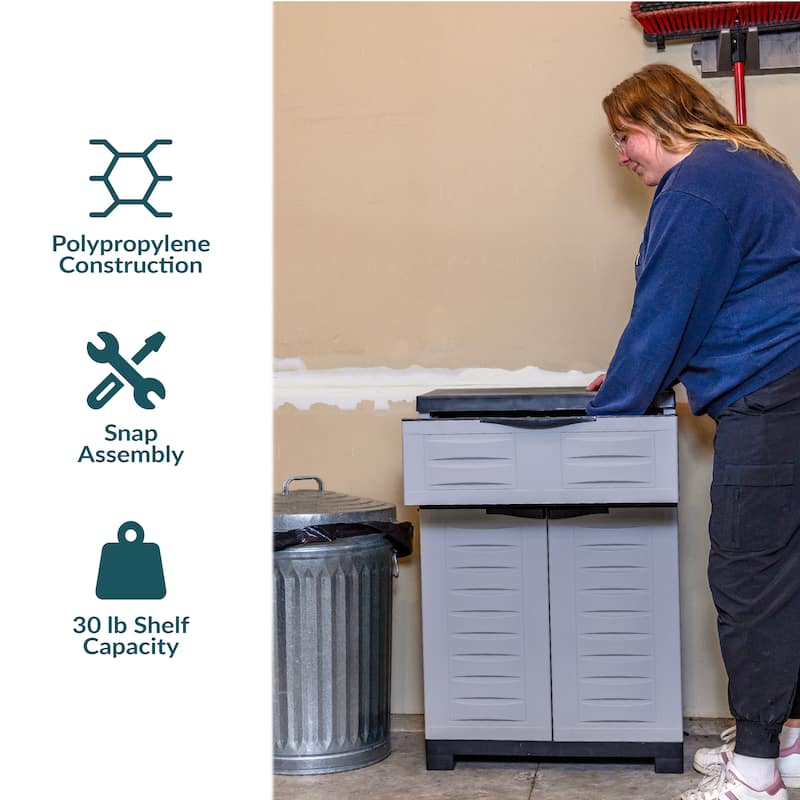 Plastic Storage Cabinet with Adjustable Shelf and Drawer