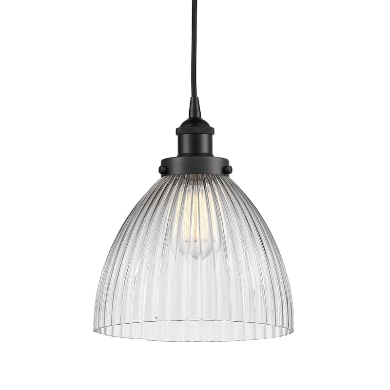 Innovations Lighting 616-1PH-12-10 Seneca Falls Pendant Seneca Falls - Matte Black / Clear Halophane