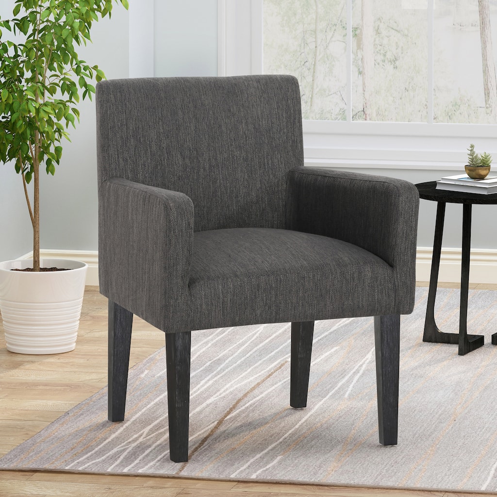 Roomfitters Upholstered Accent Armchair with Wooden Legs, Modern Single Lounge Chair for Living Room or Bedroom, Charcoal