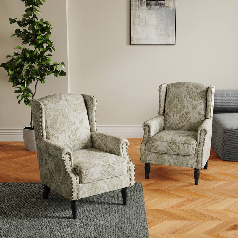 Set of 2 Patterned Upholstered Accent Chair for Living Room