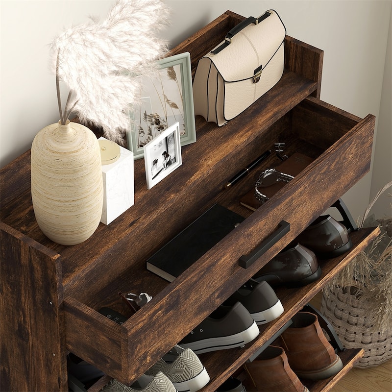 Wood Shoe Cabinet with 2 Flip Doors and Drawer