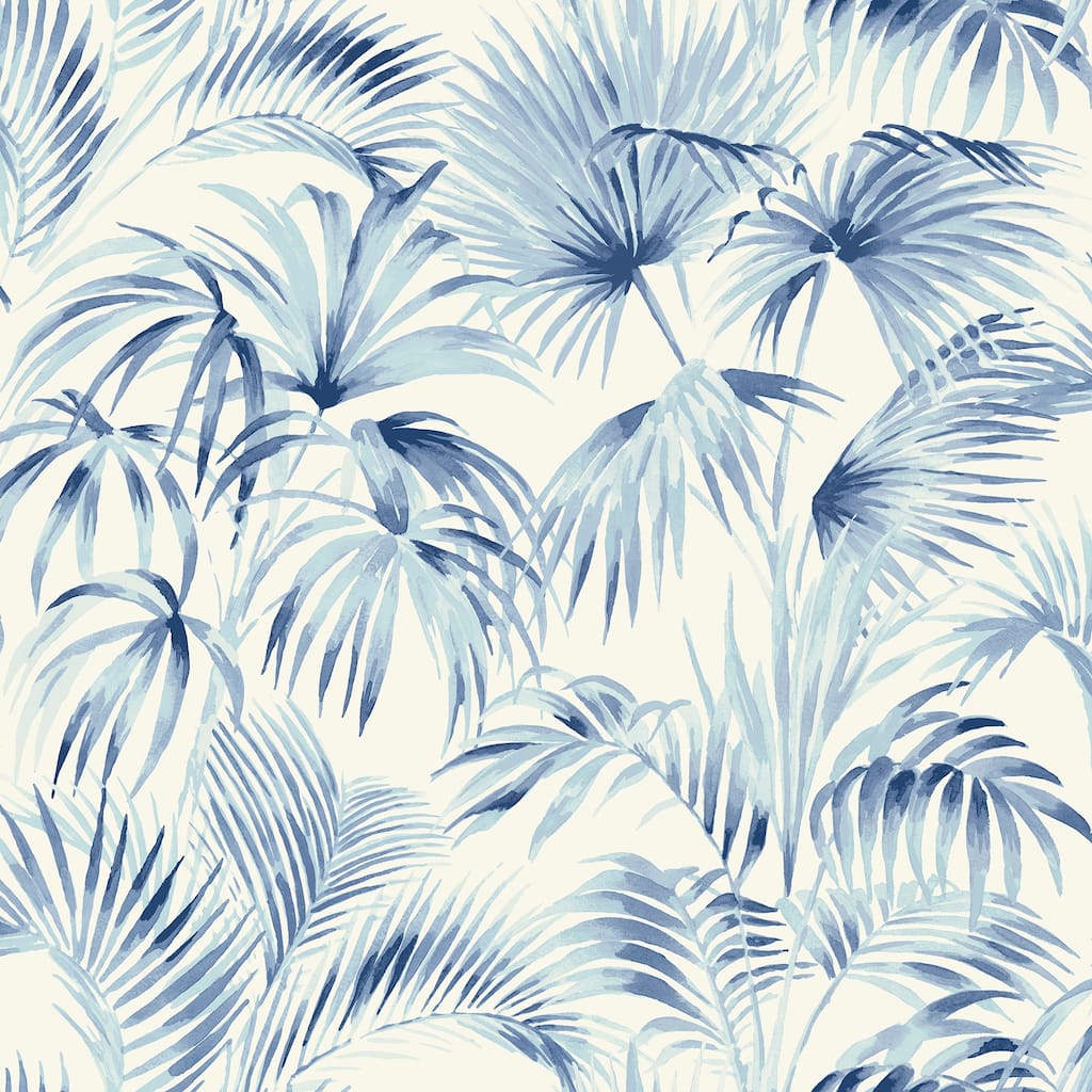 Chesapeake Manaus Blue Palm Frond Wallpaper