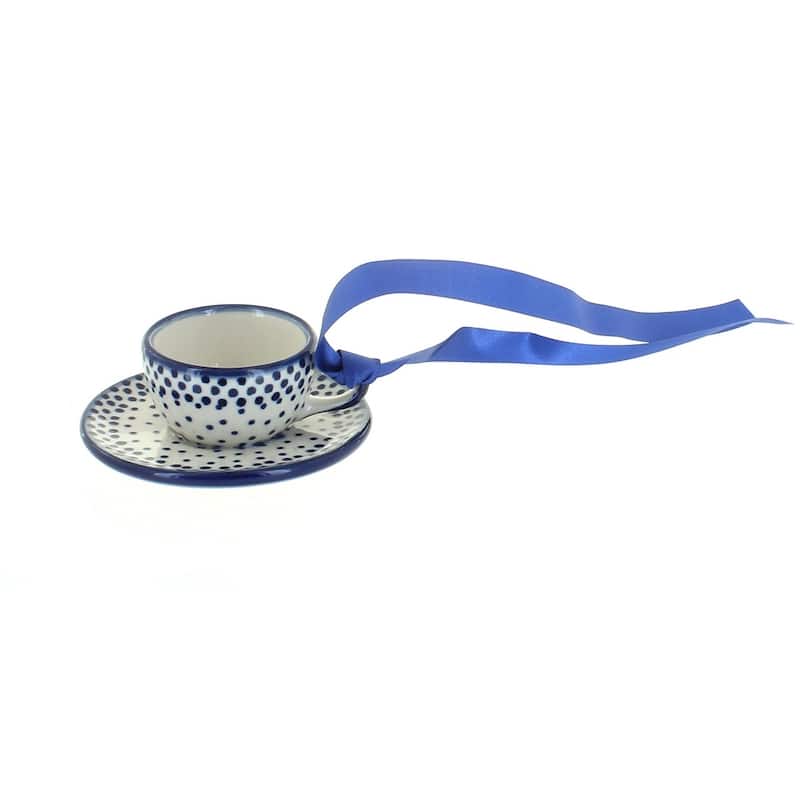 Blue Rose Polish Pottery D076 Manufaktura Cup & Saucer Ornament - Small Dots