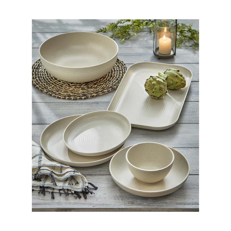 22 oz. 6 in. Cream Brooklyn Melamine Plastic Dinnerware Bowl Dishwasher Safe Indoor Outdoor Round Beige Set 4