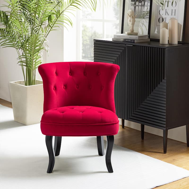 Paolino 25.1" Wide Traditional Velvet Button-tufted Back Stools with Wood Legs by HULALA HOME