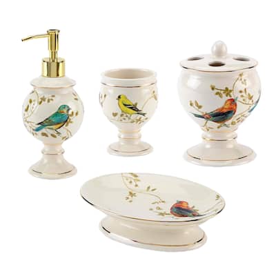 Avanti Linens Gilded Birds 4-Piece Bath Accessory Set - Bath Acc 4pc Set - TM, TB, SD, LP