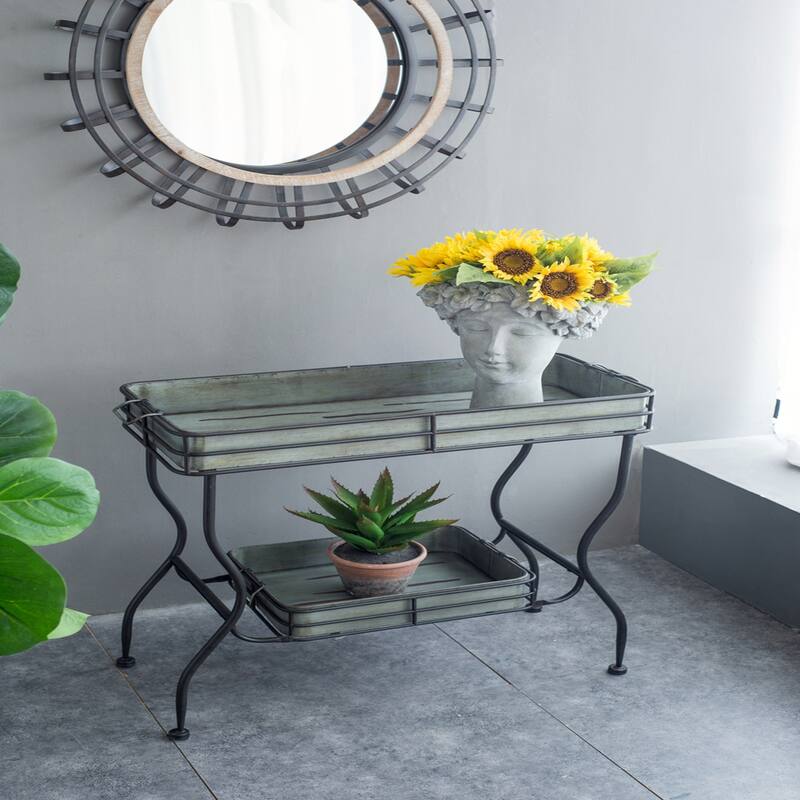 32x15x31" Galvanized Tray Table Accent Table