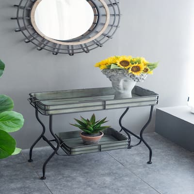 32x15x31" Galvanized Tray Table Accent Table
