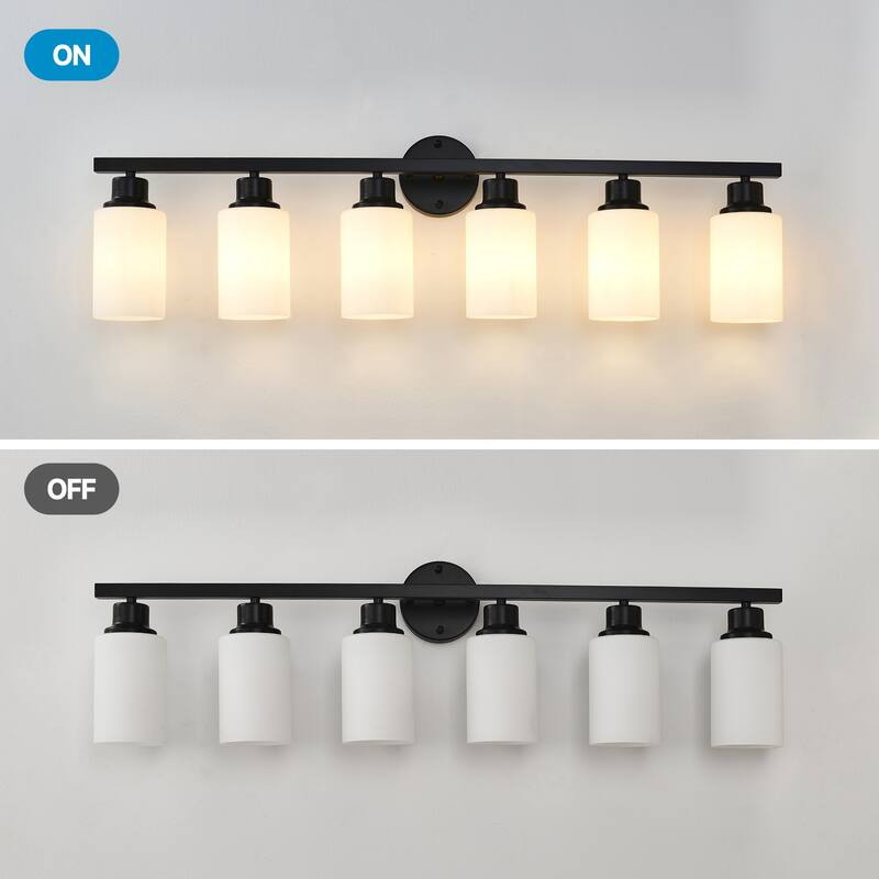6-Light Matte Black Wall Lamps with White Glass Shades (No Bulbs) Sconce Lighting for Bedroom Living Room