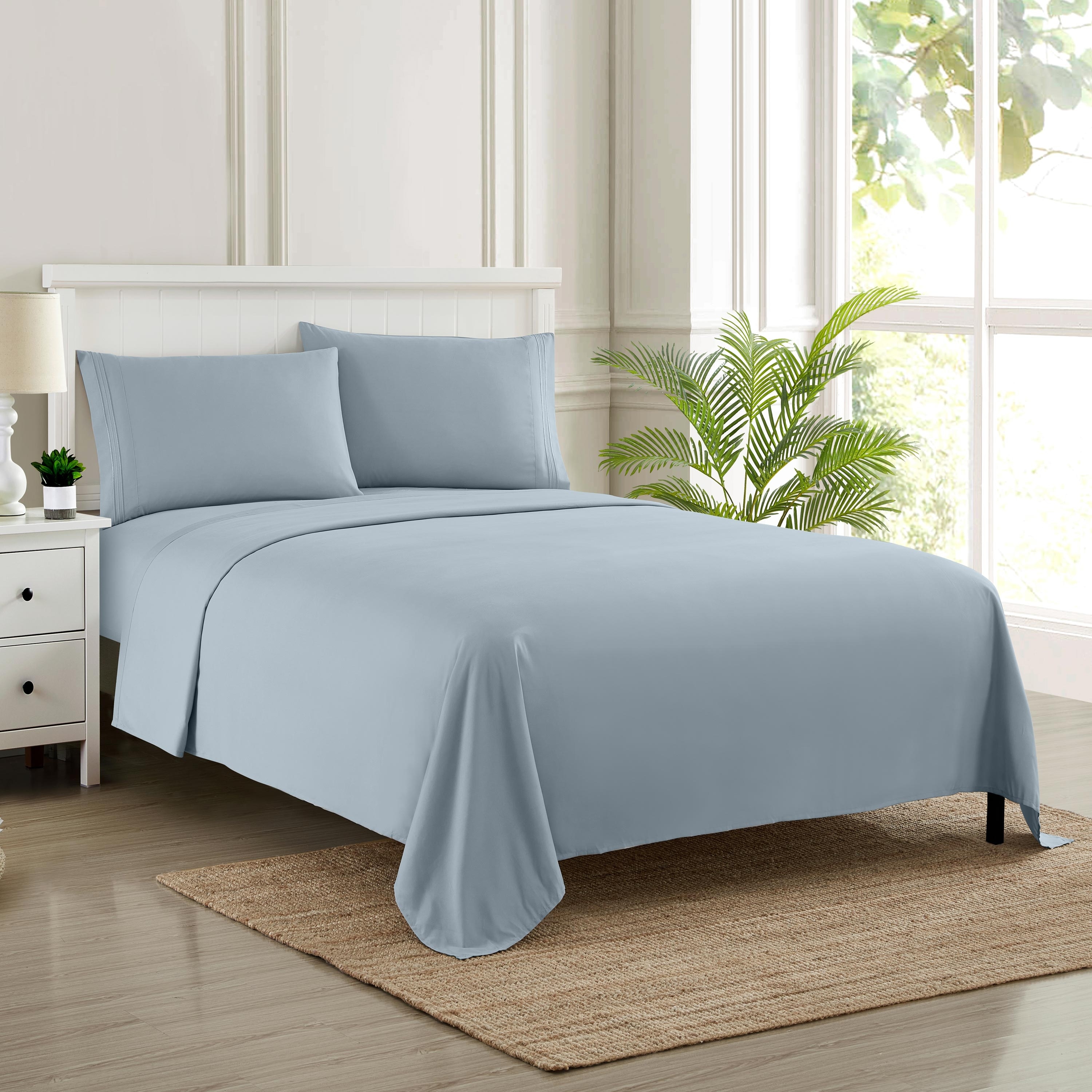 MOHAP 4PC Bed Sheet Set King Queen Full Size Deep Pocket Fitted Sheet Microfiber 