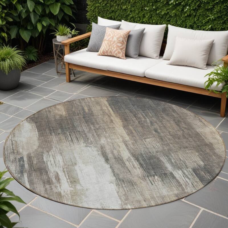 Calu Artistic Abstract Weather Resistant Classic Meets Modern Outdoor Rug - 8' Round - Multi