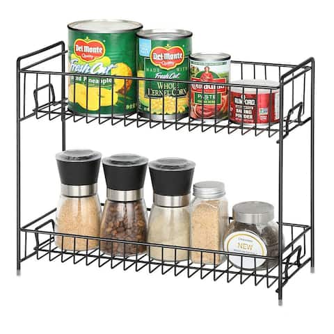 Spice Rack 2 Tier Kitchen Countertop Organizer for Jars Bottles, Black