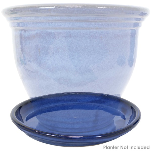 Sunnydaze Decor Glazed Ceramic Planter Saucer Set of 4 - Blue - 12"