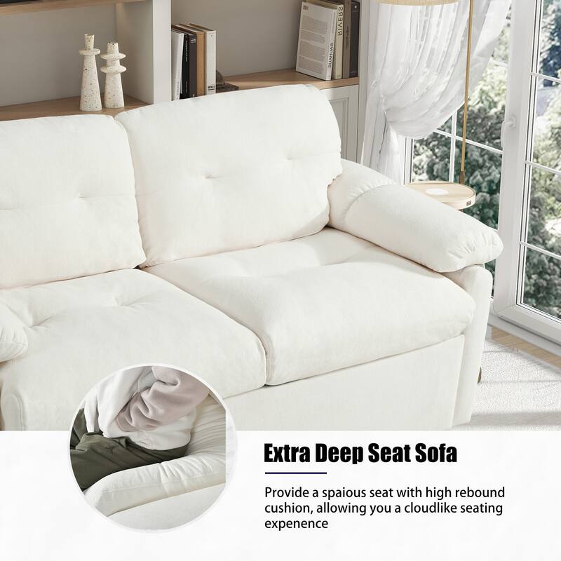 Multi-Functional Chenille Loveseat Sofa Convertible Pull Out Queen Size Sofa Bed with Thickened Cushions and Side Pockets