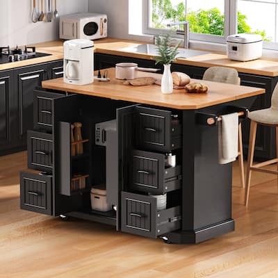 Resiny MDF Kitchen Island with 6 Drawers and Power Outlet(56-in x30-in x36-in)