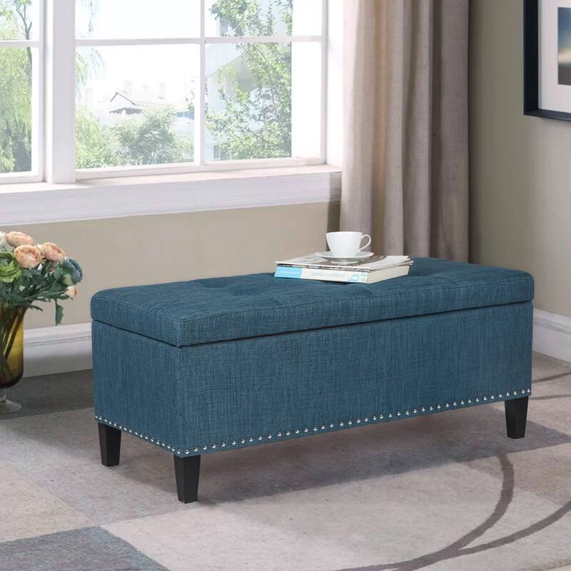 Adeco Storage Ottoman Bench 41" Tufted Fabric Footrest