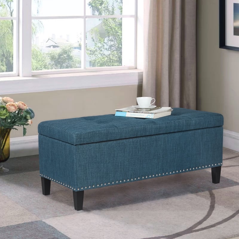 Adeco Storage Ottoman Bench 41" Tufted Fabric Footrest