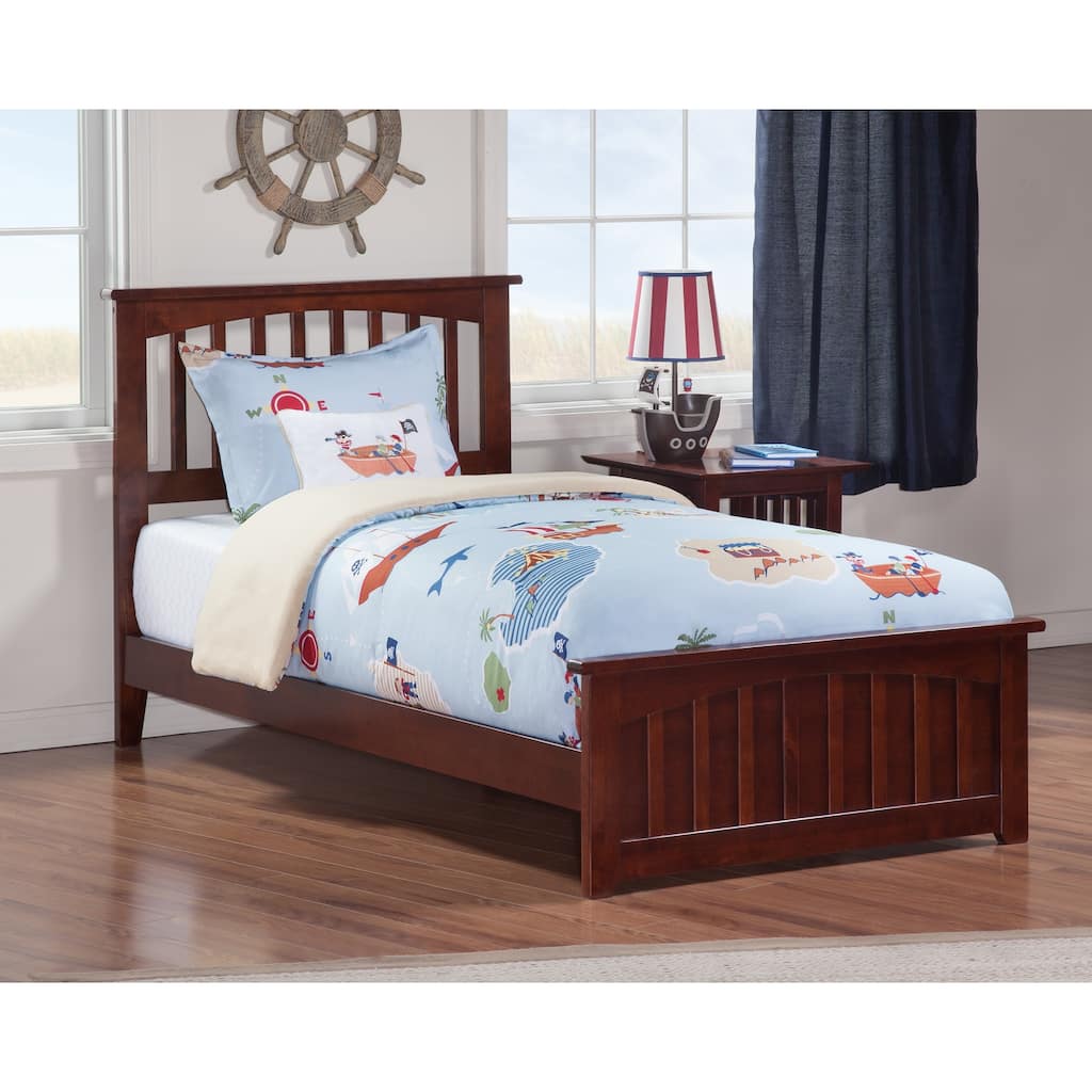 Mission Twin Foundation Bed Frame with Matching Footboard in Walnut