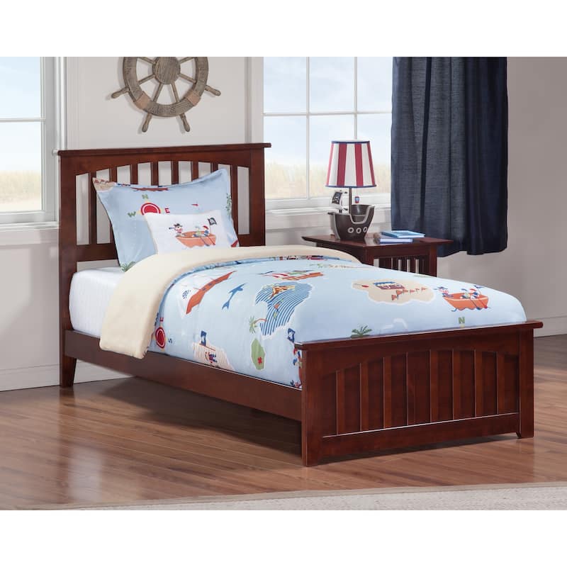 Mission Twin Foundation Bed Frame with Matching Footboard in Walnut