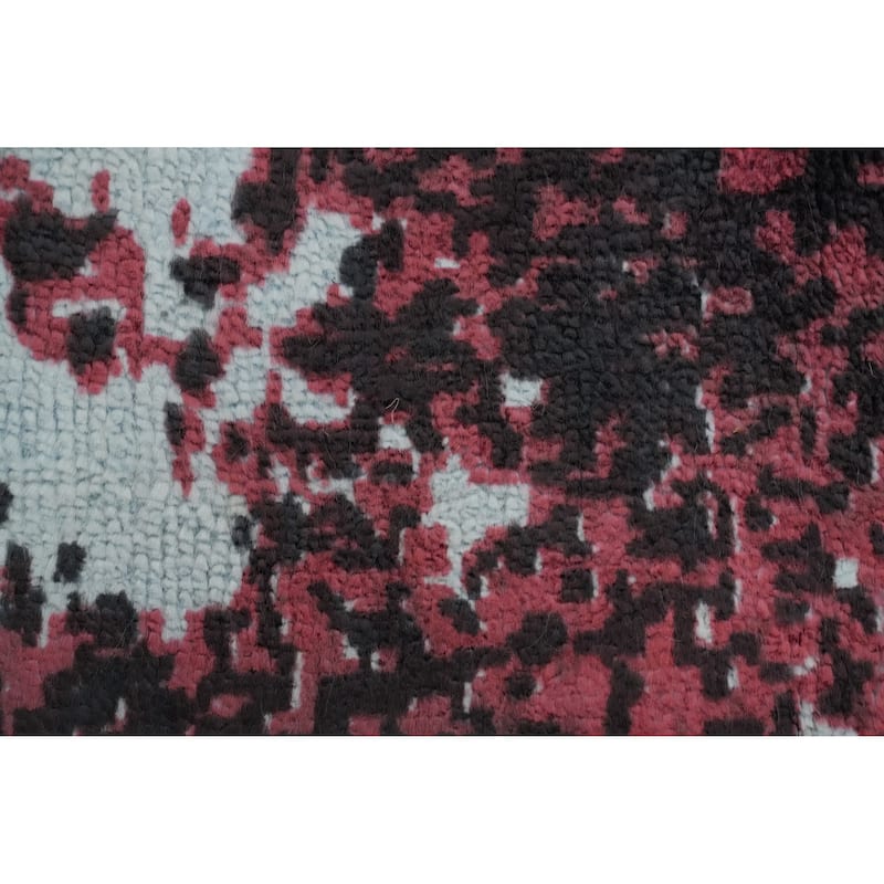 Hand Knotted Oriental Viscose Silk Carpet Modern Abstract Pink Abstract Area Rug - 7' 8'' X 5' 5''