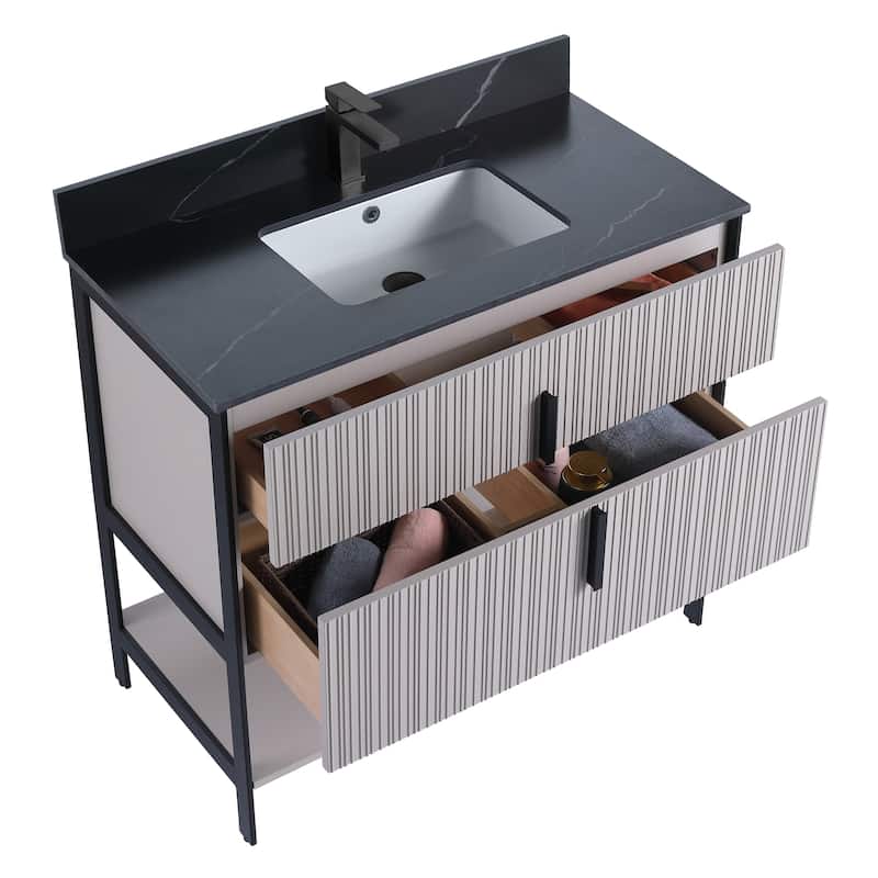 Fine Fixtures Serenity Modern Bathroom Vanity with Black Sintered Stone Top