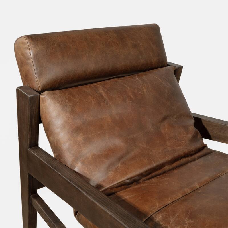 Art Leon Genuine Leather and Ash Wood Lounge Chair