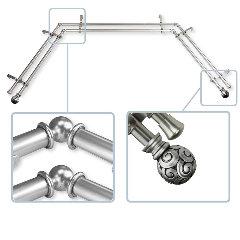 InStyleDesign Lux 13/16" Double Bay Window Curtain Rod