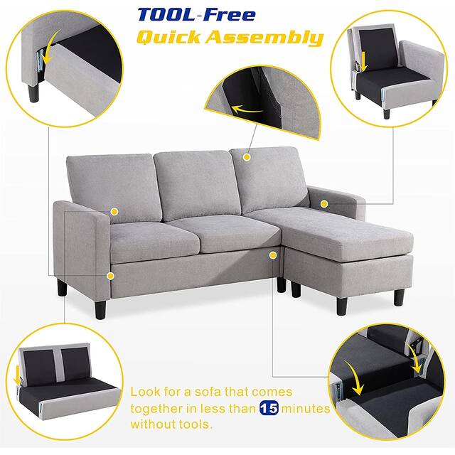 Futzca Modern L-shaped Convertible Sectional Sofa w/ Reversible Chaise