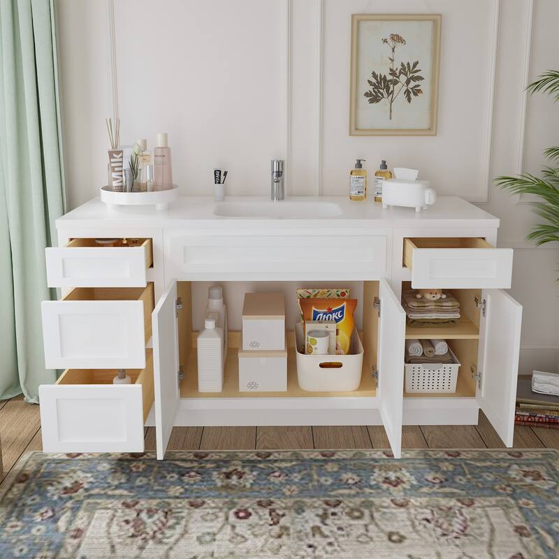 Vanity Art 66" Oak Freestanding Bathroom Vanity Cabinet without Top