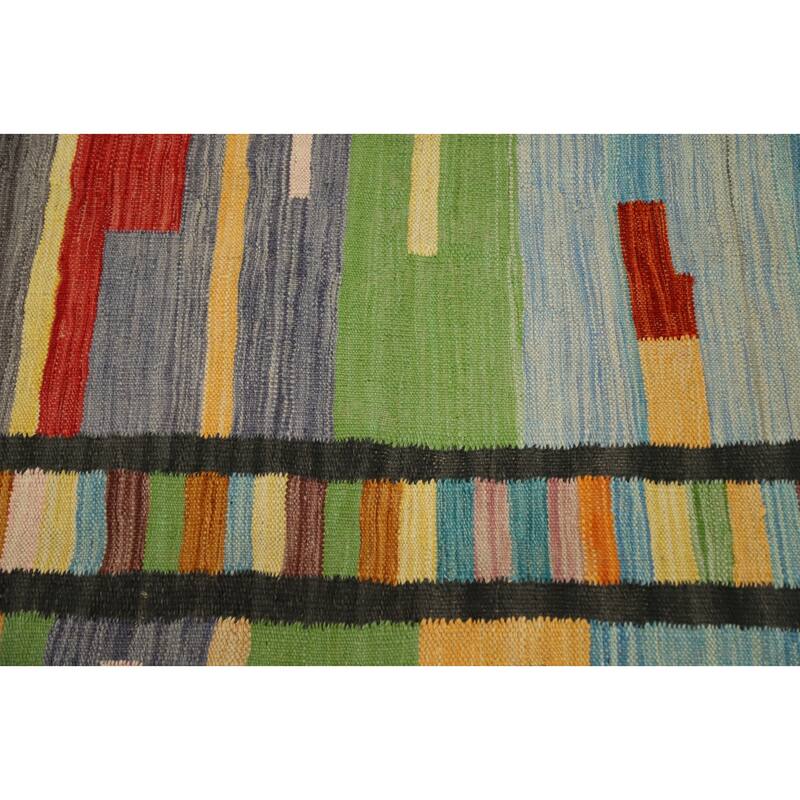 Hand Woven Oriental 100% Wool Carpet Southwestern Modern Multi-Colored Kilim Area Rug - 12' 10'' X 9' 11''