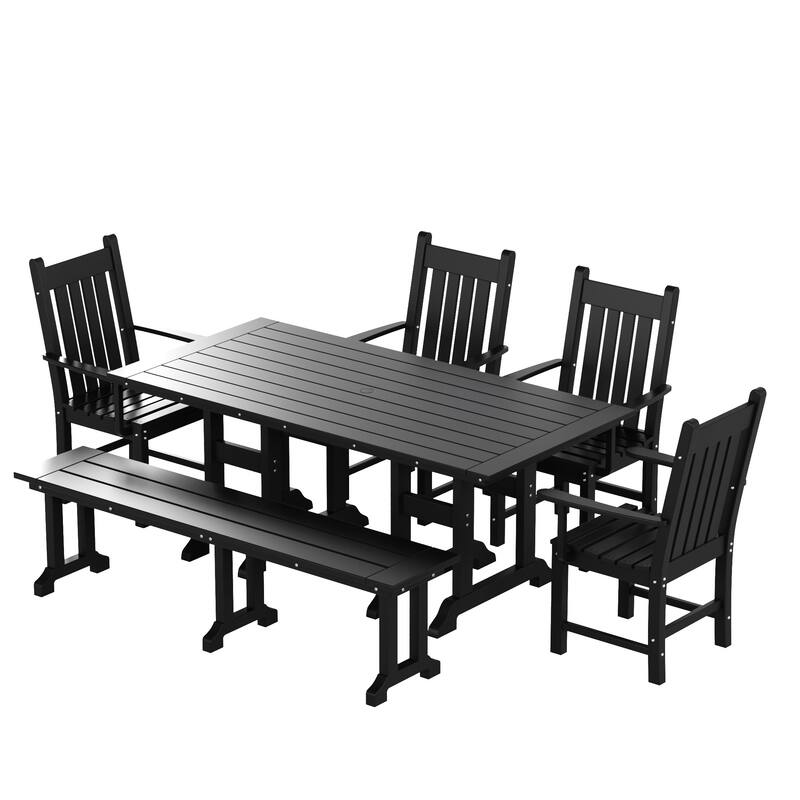 Laguna Hdpe All Weather Outdoor Patio Dining Set with Rectangle Table, Arm Chairs and Bench (6-Piece Set)